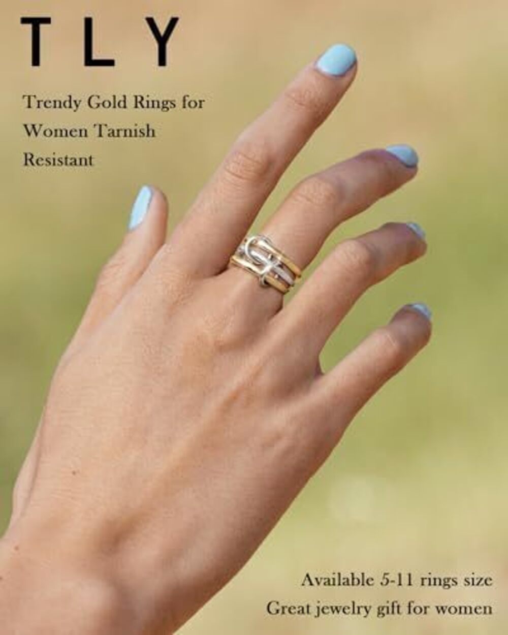 5934 Stackable Gold Rings 18K Gold Plated Interlocking Ring Stack Set Gold - Picture 2 of 7